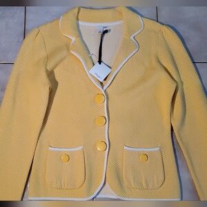Halogen Yellow Polka Dot Blazer with White Trim